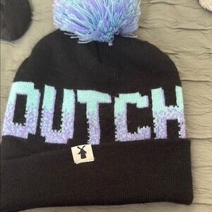 Dutch Bros Black and Purple Knit Hat with Pom-Pom
